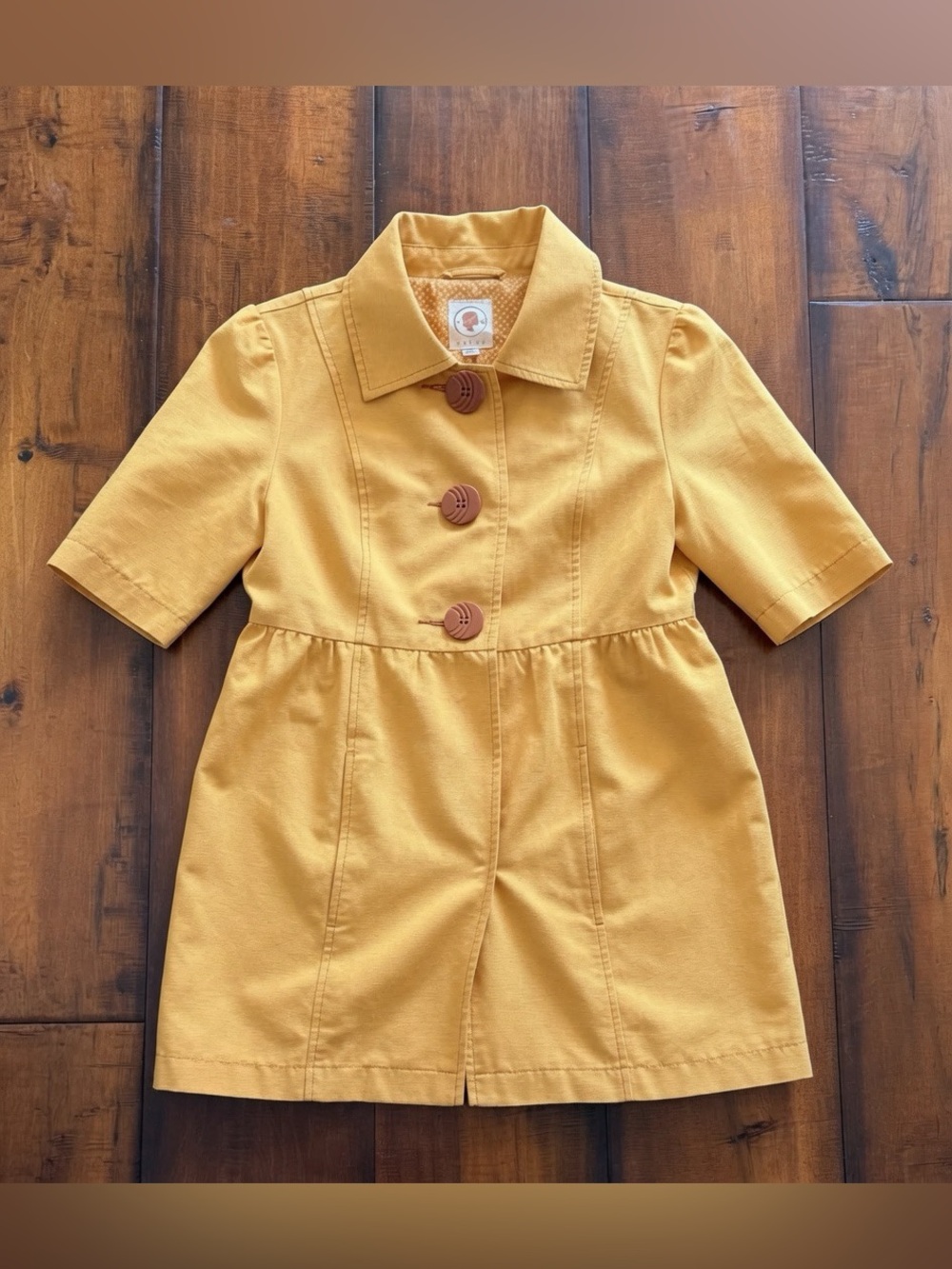 Tulle Anthropology Mustard Short-Sleeve Pea Coat with Oversized Buttons
